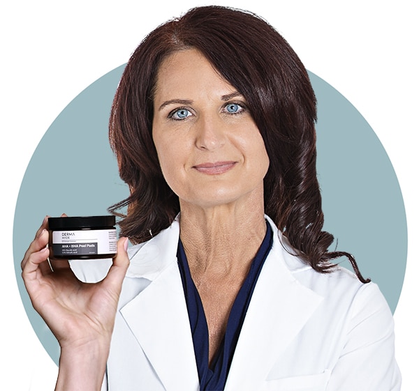 Doctor holding AHA BHA Peel Pads product on her hand