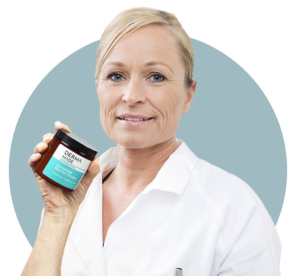 Doctor holding Ceramide Barrier Cream product on her hand