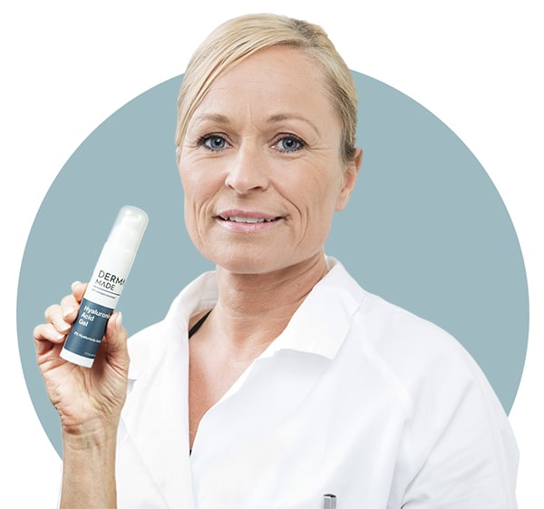 Doctor holding Hyaluronic Acid Gel product on her hand