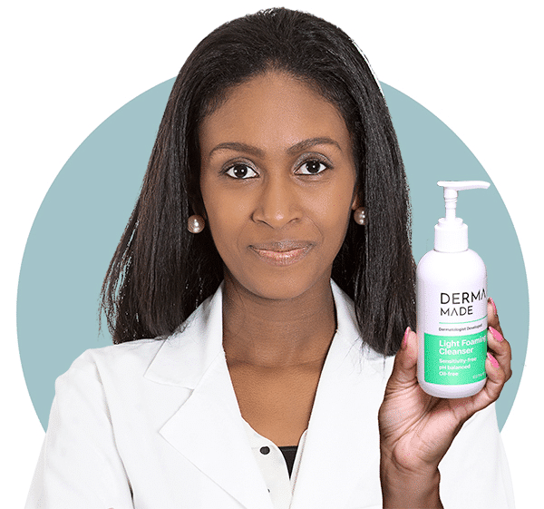Doctor holding Light Foaming Cleanser product on her hand