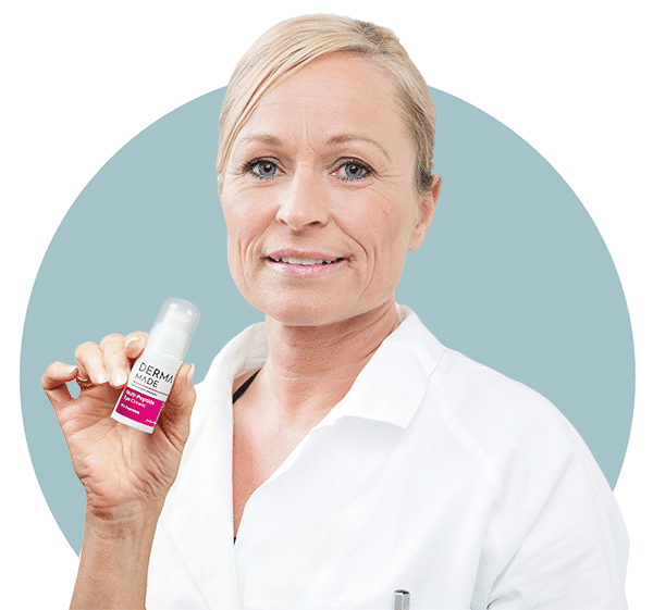 Doctor holding Multi-Peptide-Eye-Cream product on her hand