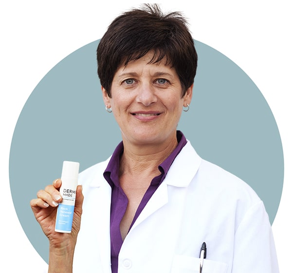 Doctor holding Neck Renewal Cream product on her hand